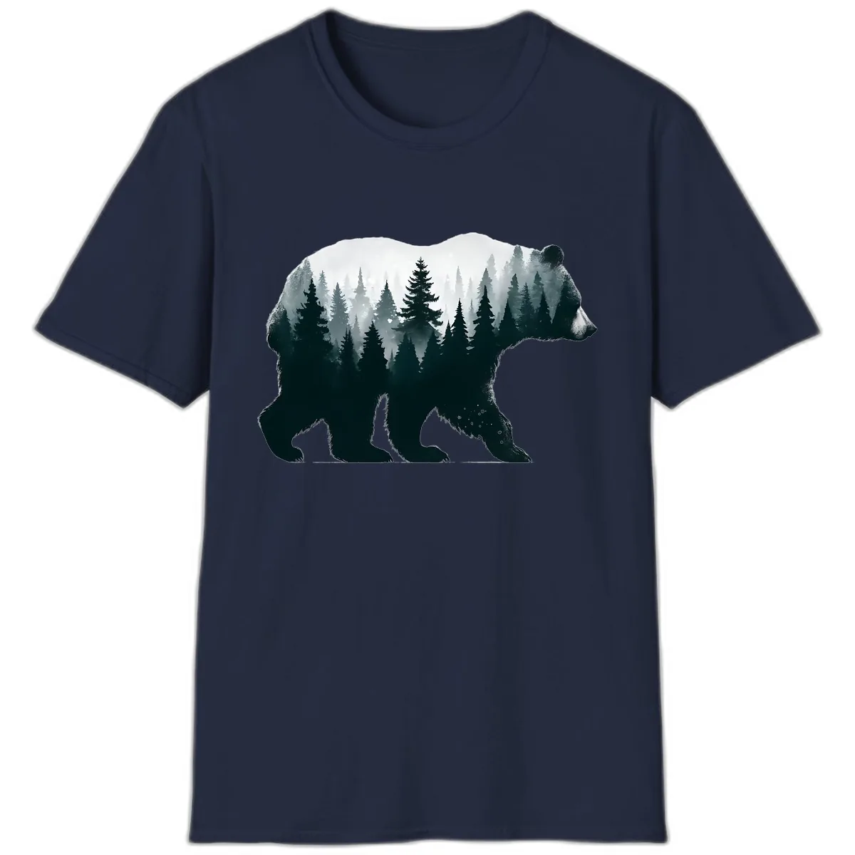 Bear in the Forest Double Exposure T-Shirt in Navy