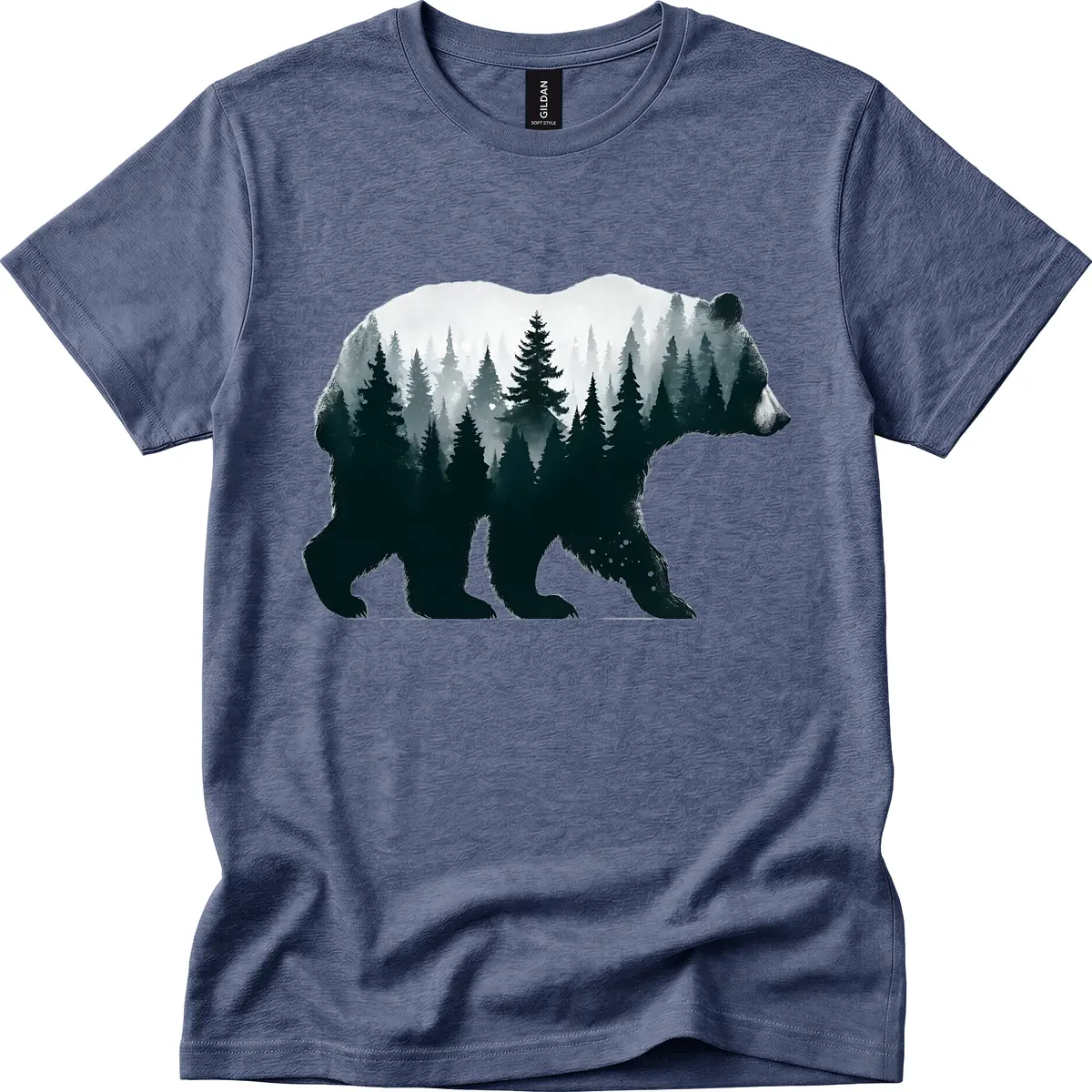 Bear in the Forest Double Exposure T-Shirt in Heather Navy
