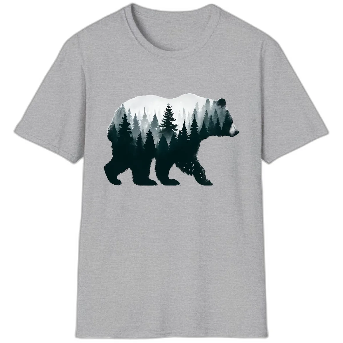 Bear in the Forest Double Exposure T-Shirt in Sport Grey