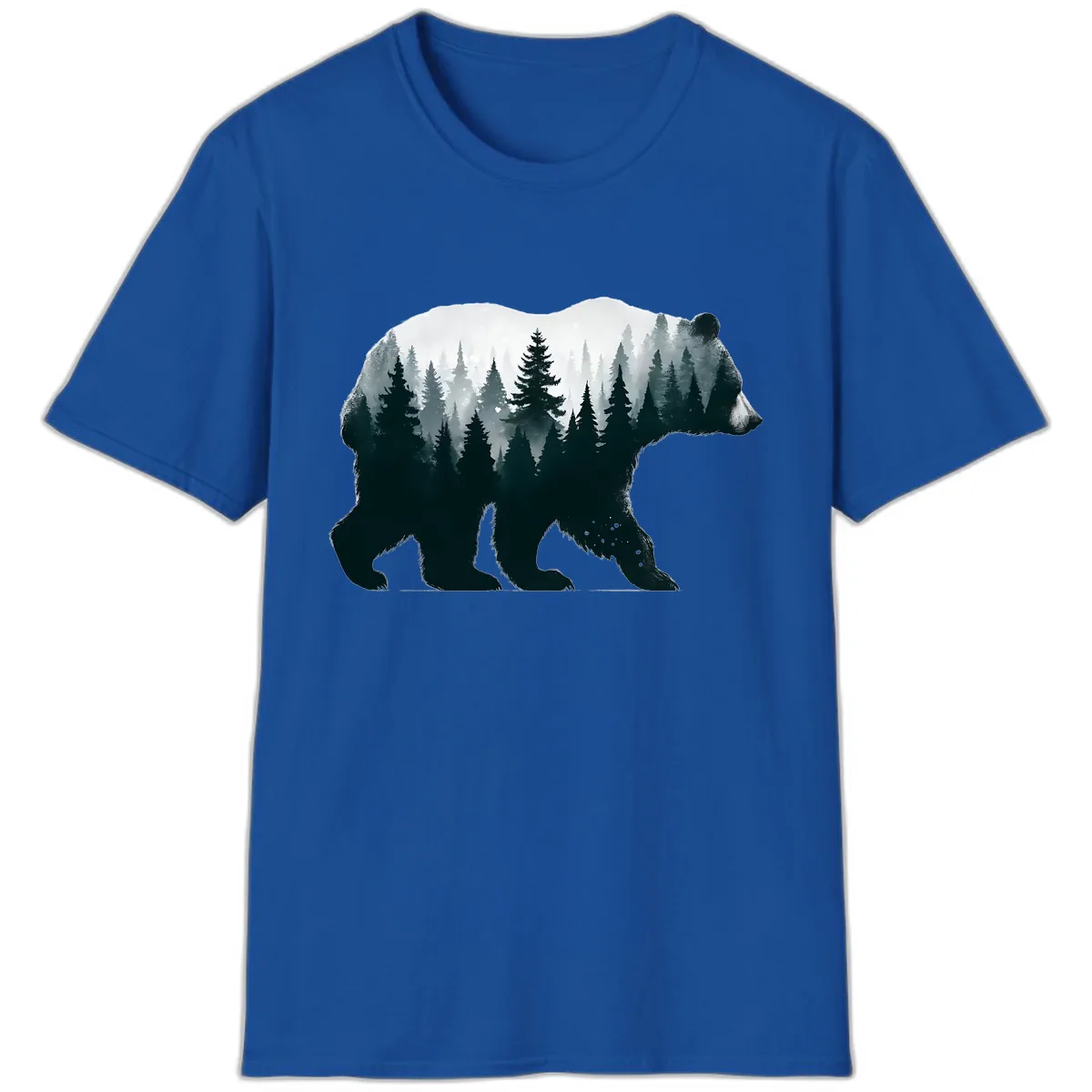 Bear in the Forest Double Exposure T-Shirt in Royal