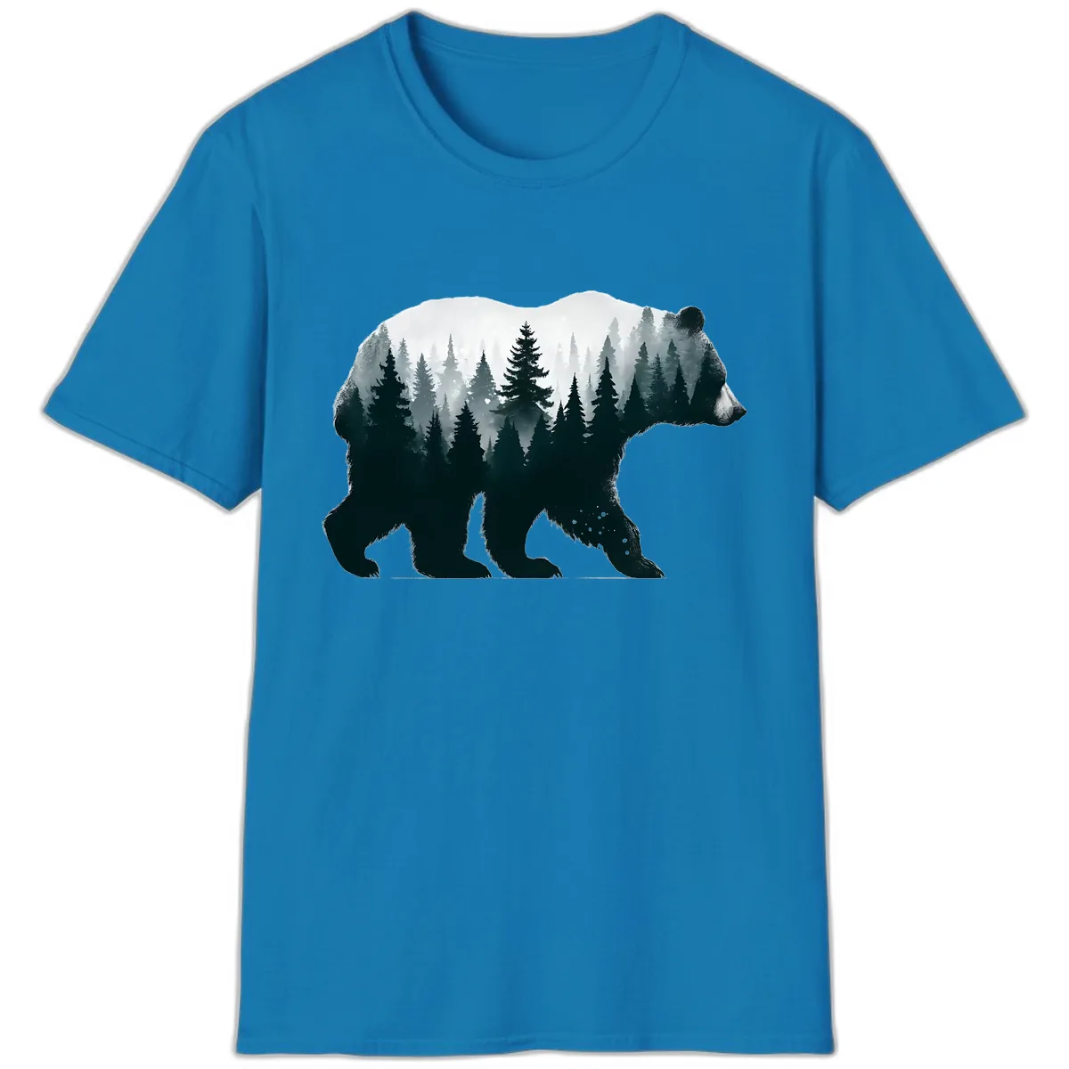 Bear in the Forest Double Exposure T-Shirt in Sapphire