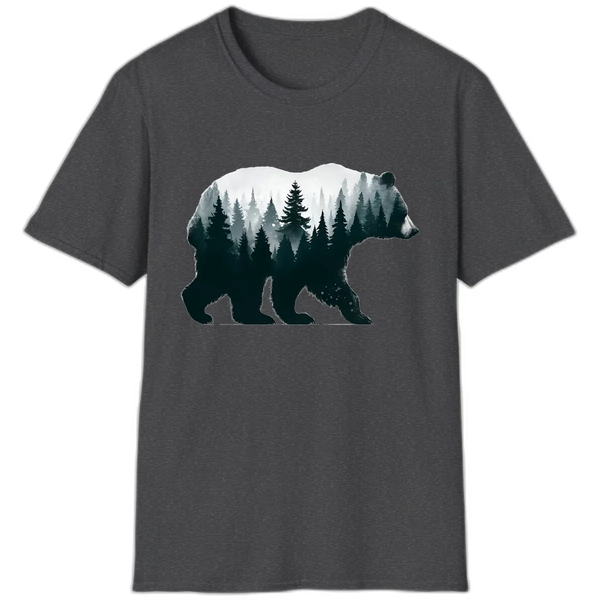 Bear in the Forest Double Exposure T-Shirt in Dark Heather