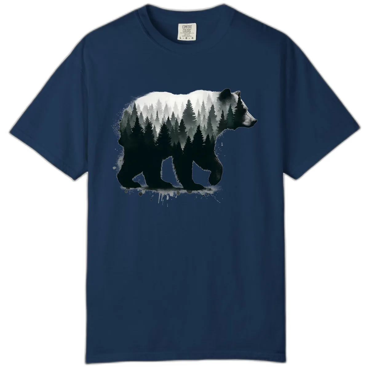 Bear Forest Double Exposure Comfort Color in Navy