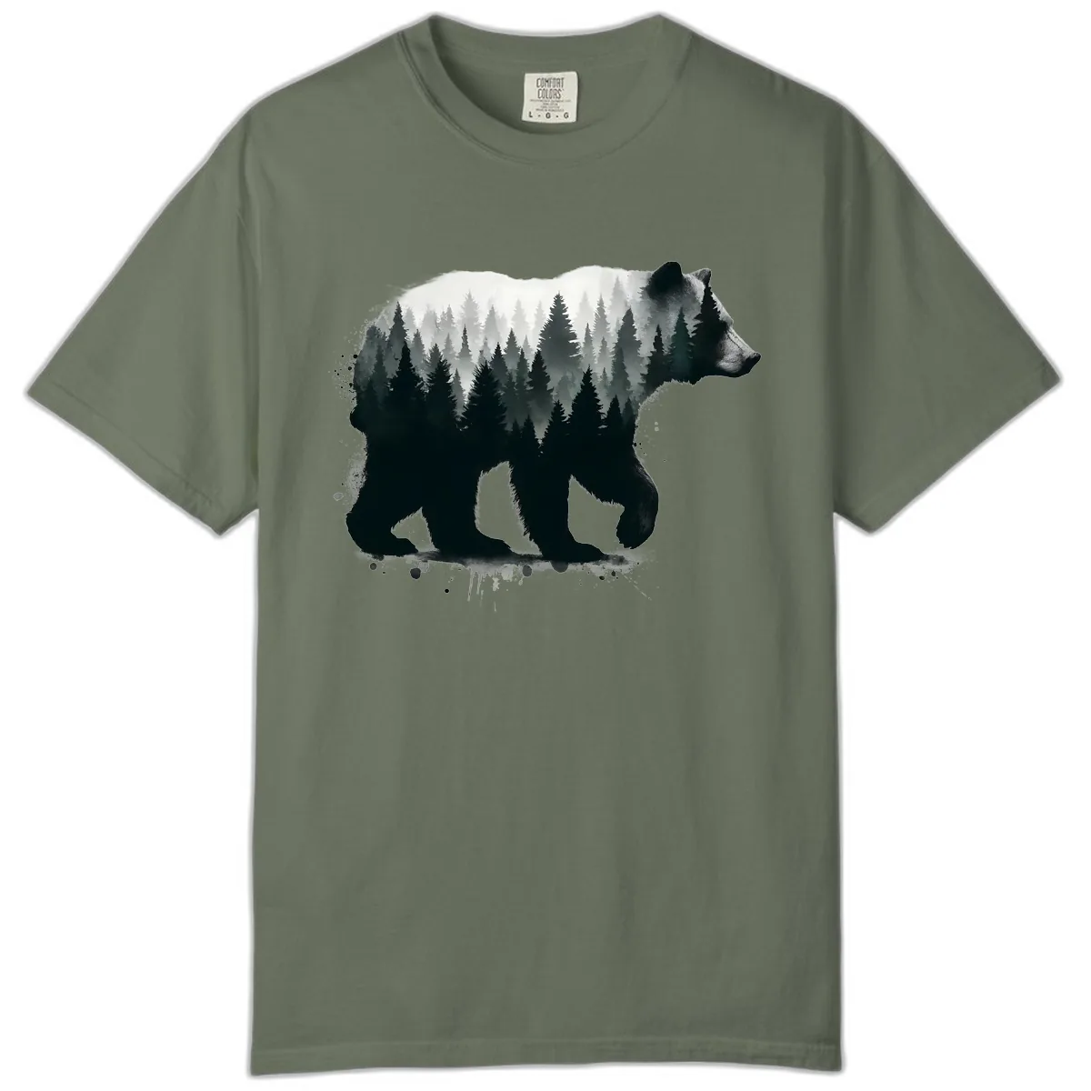 Bear Forest Double Exposure Comfort Color in Moss