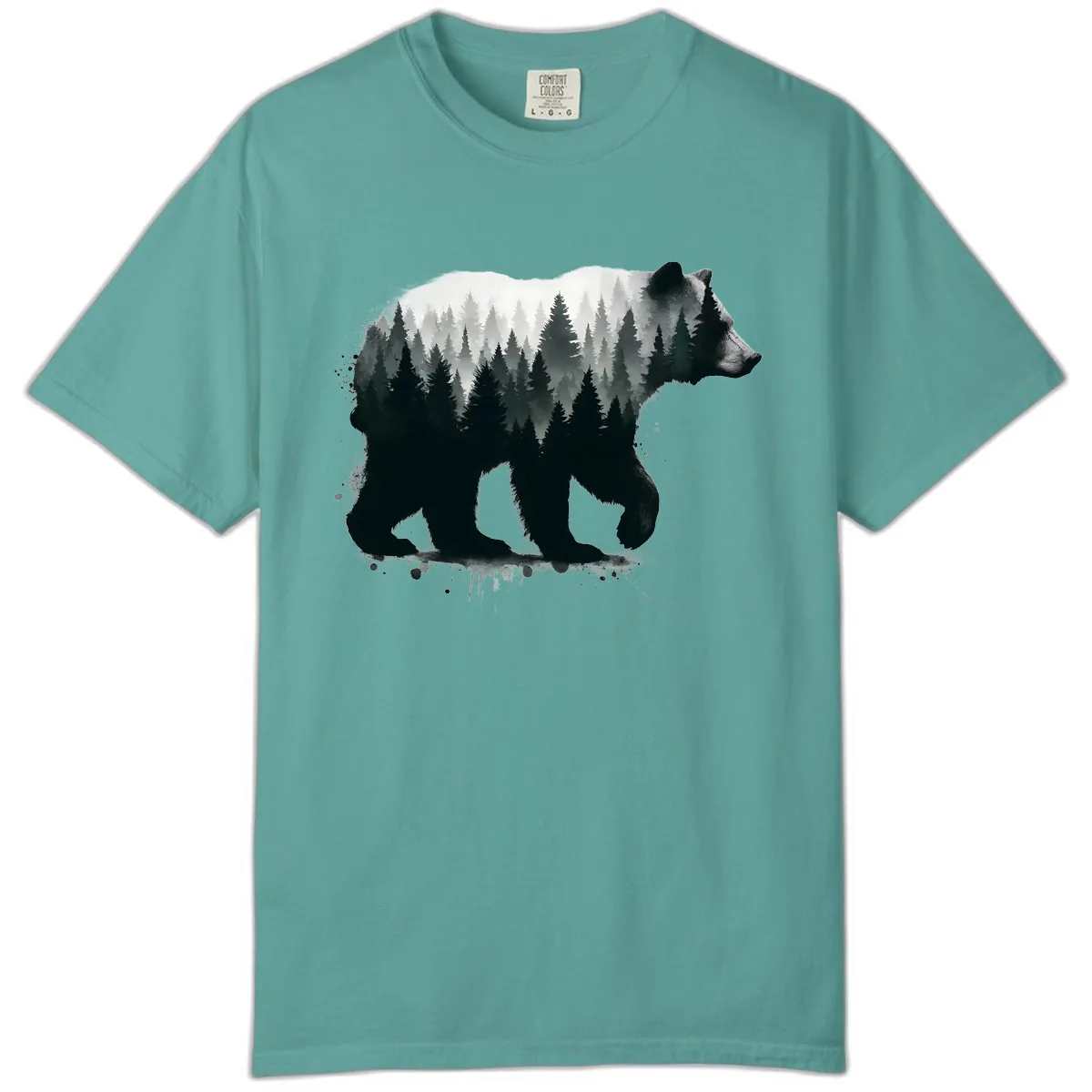 Bear Forest Double Exposure Comfort Color in Seafoam
