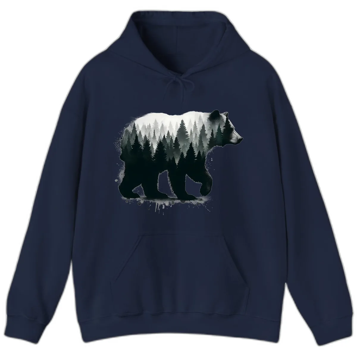 Bear Forest Double Exposure Hoodie in Navy