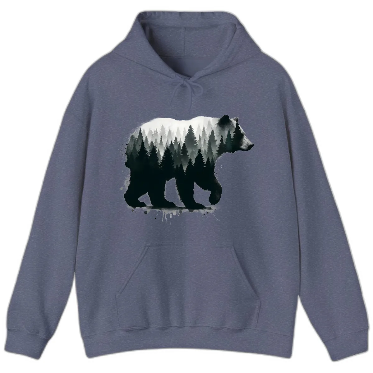 Bear Forest Double Exposure Hoodie in Heather Navy