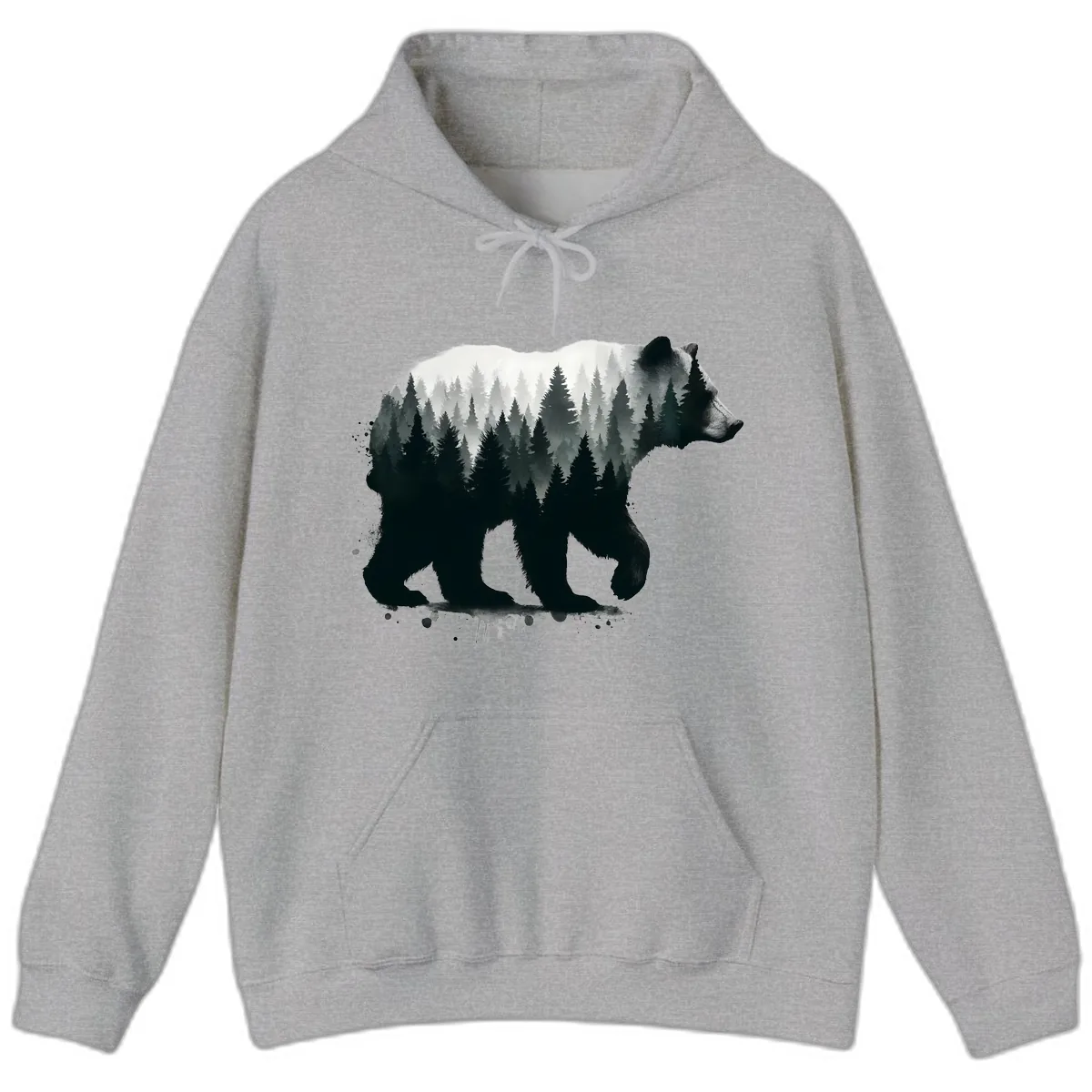 Bear Forest Double Exposure Hoodie in Sport Grey
