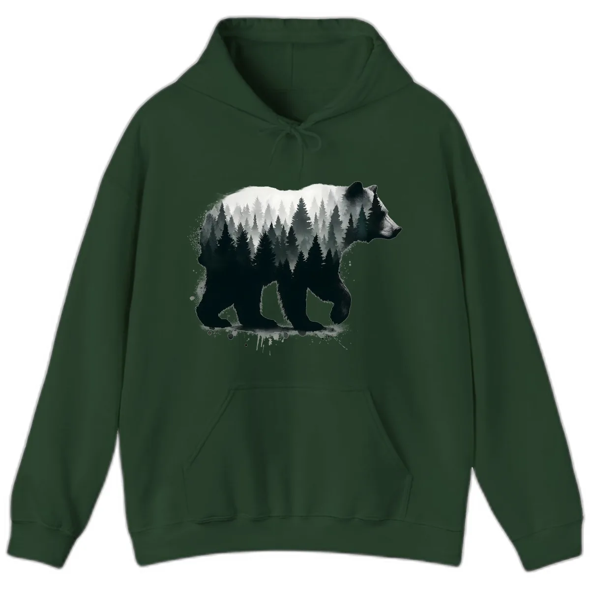 Bear Forest Double Exposure Hoodie in Forest Green