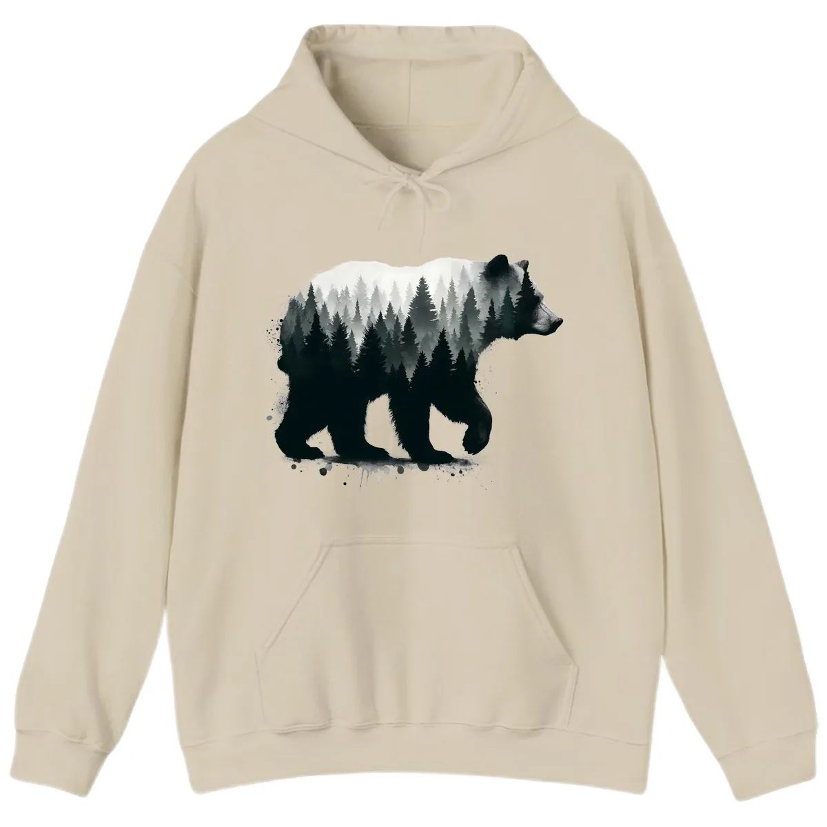 Bear Forest Double Exposure Hoodie in Sand