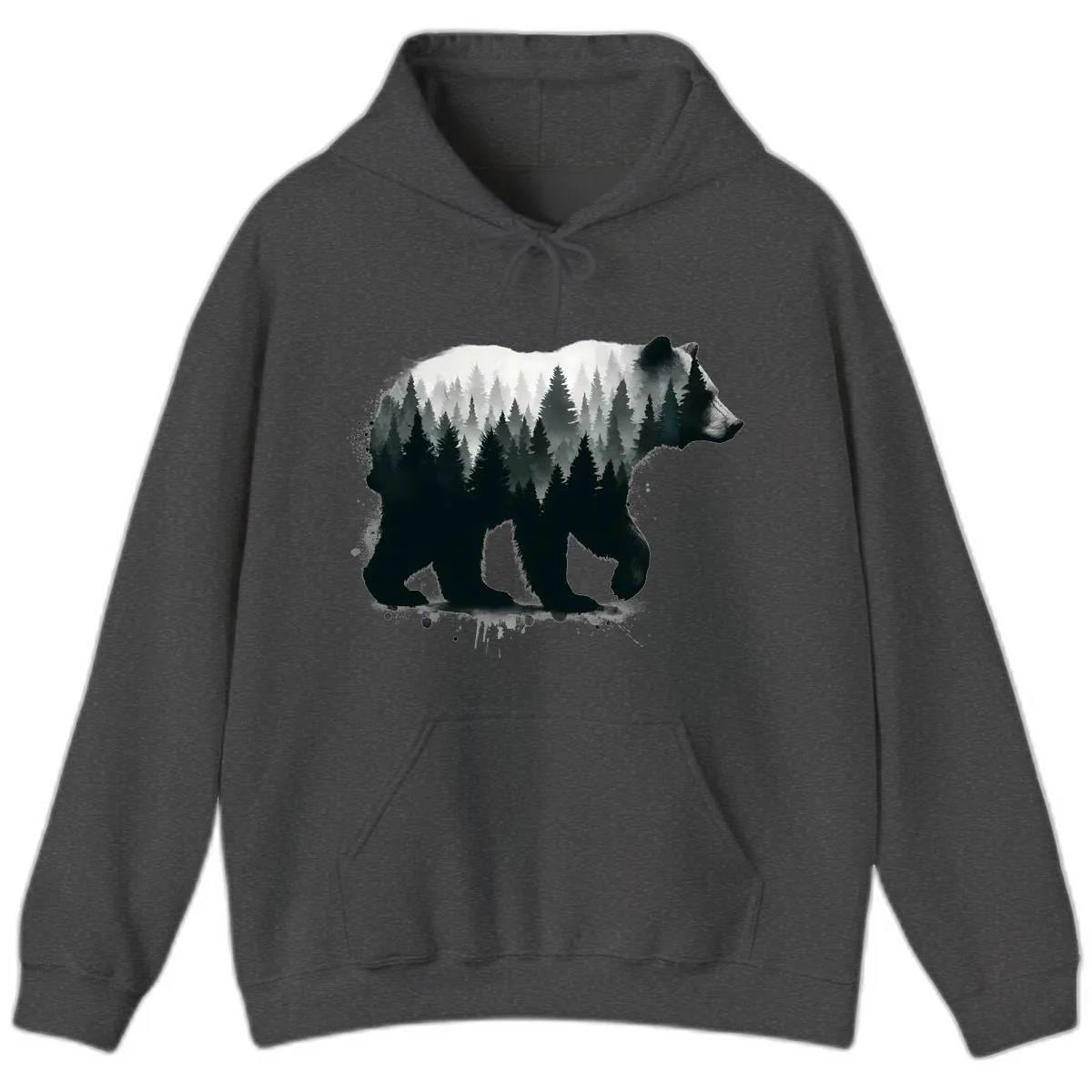 Bear Forest Double Exposure Hoodie in Dark Heather