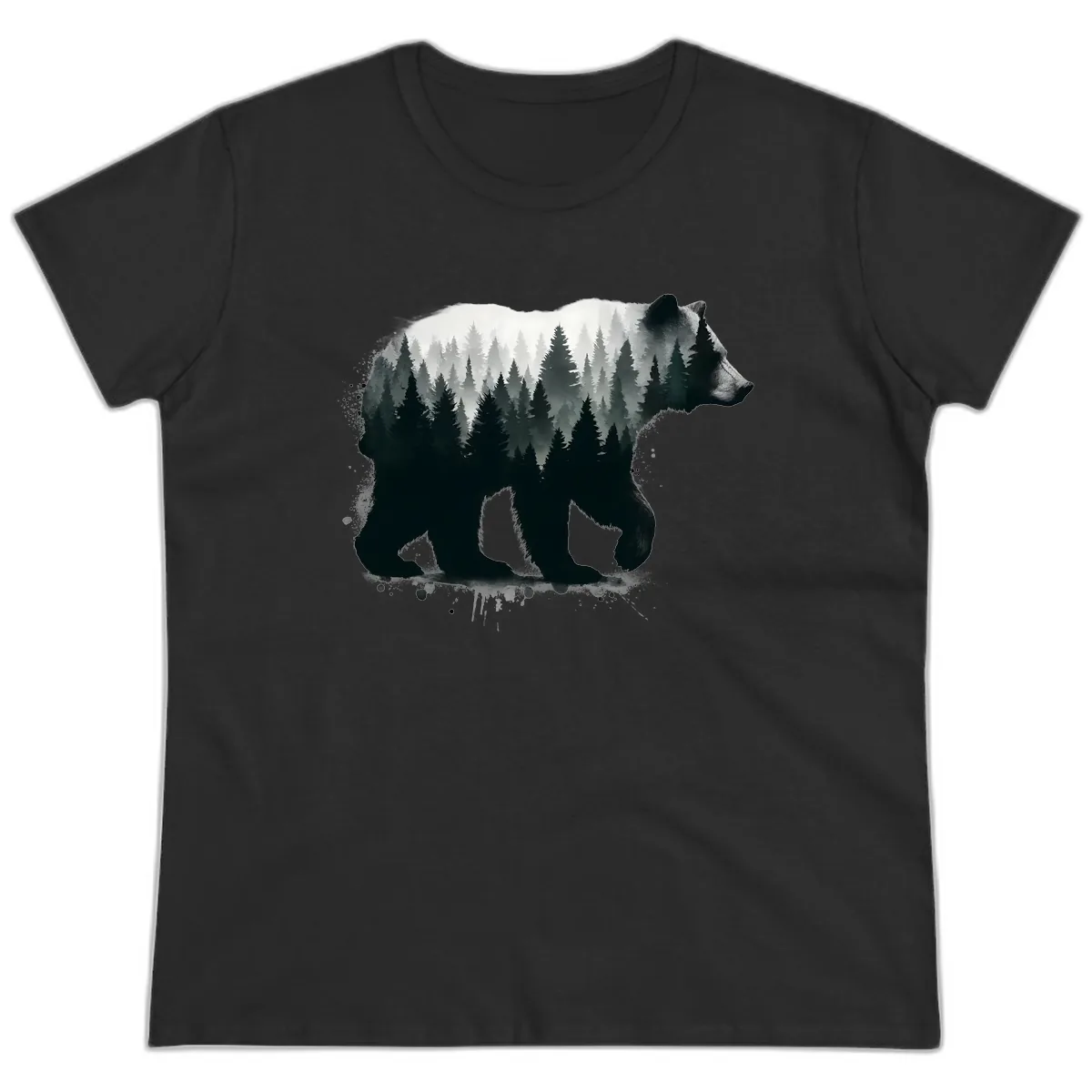 Bear Forest Double Exposure Ladies Tee in Black