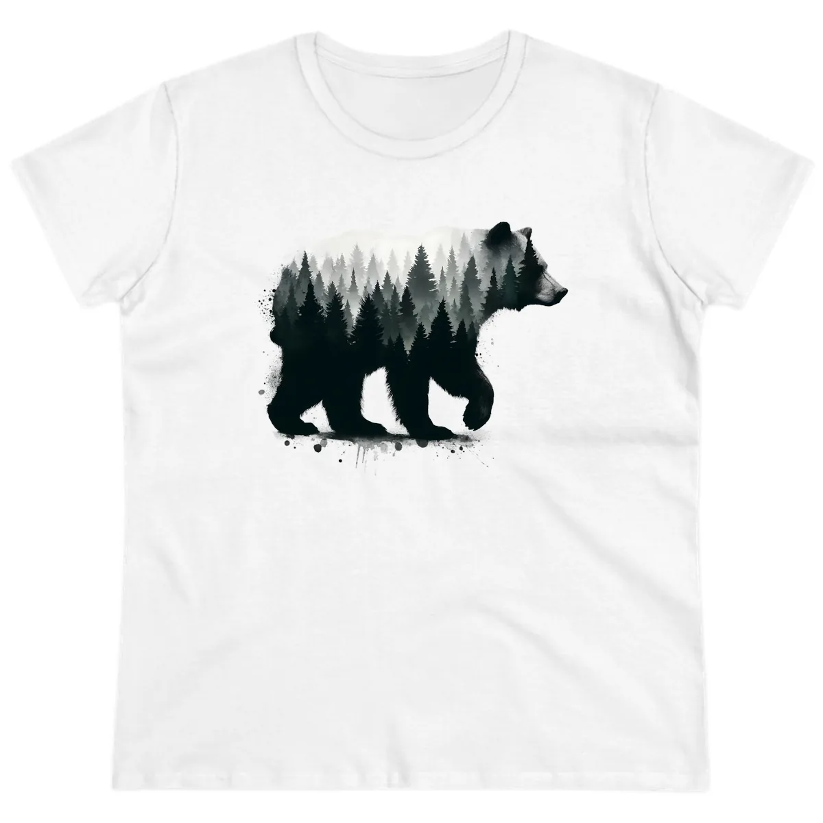 Bear Forest Double Exposure Ladies Tee in White