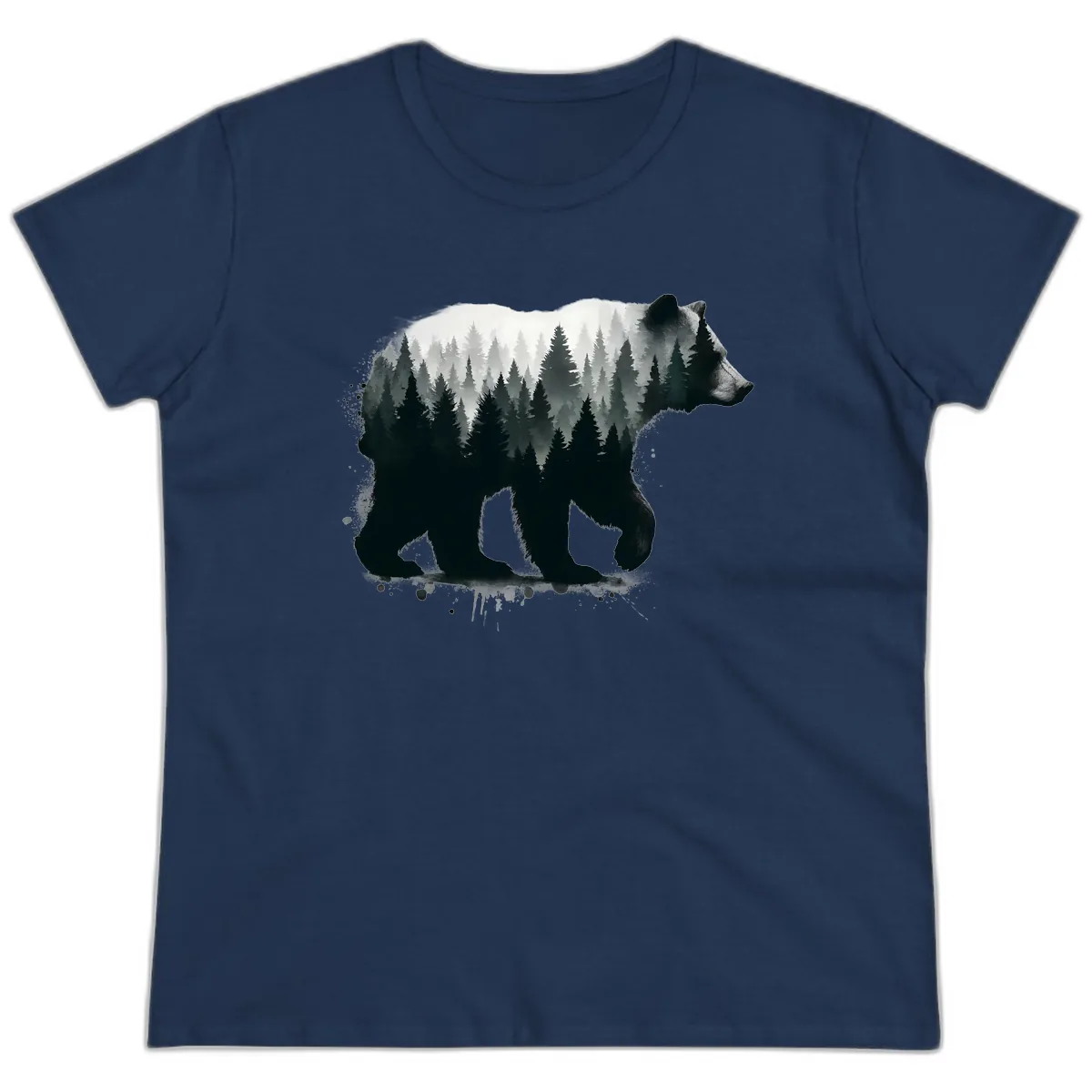 Bear Forest Double Exposure Ladies Tee in Navy
