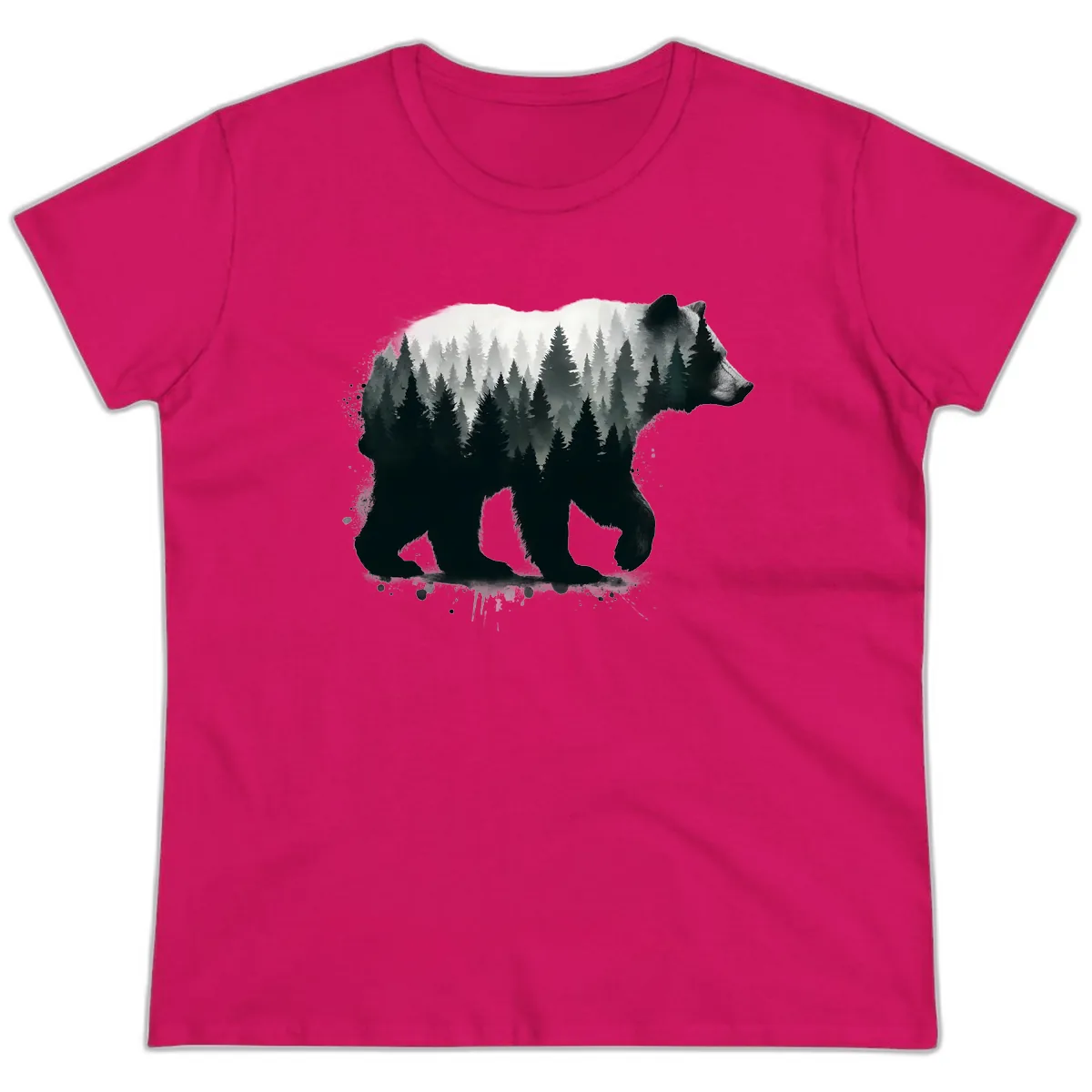 Bear Forest Double Exposure Ladies Tee in Heliconia