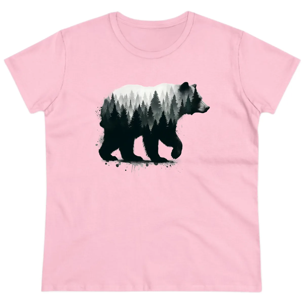 Bear Forest Double Exposure Ladies Tee in Light Pink