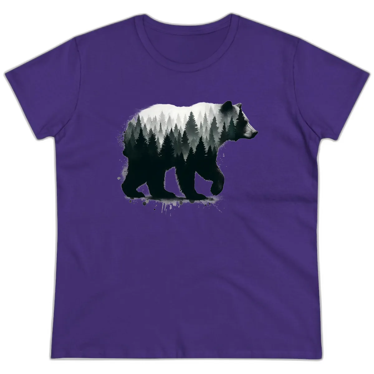 Bear Forest Double Exposure Ladies Tee in Purple