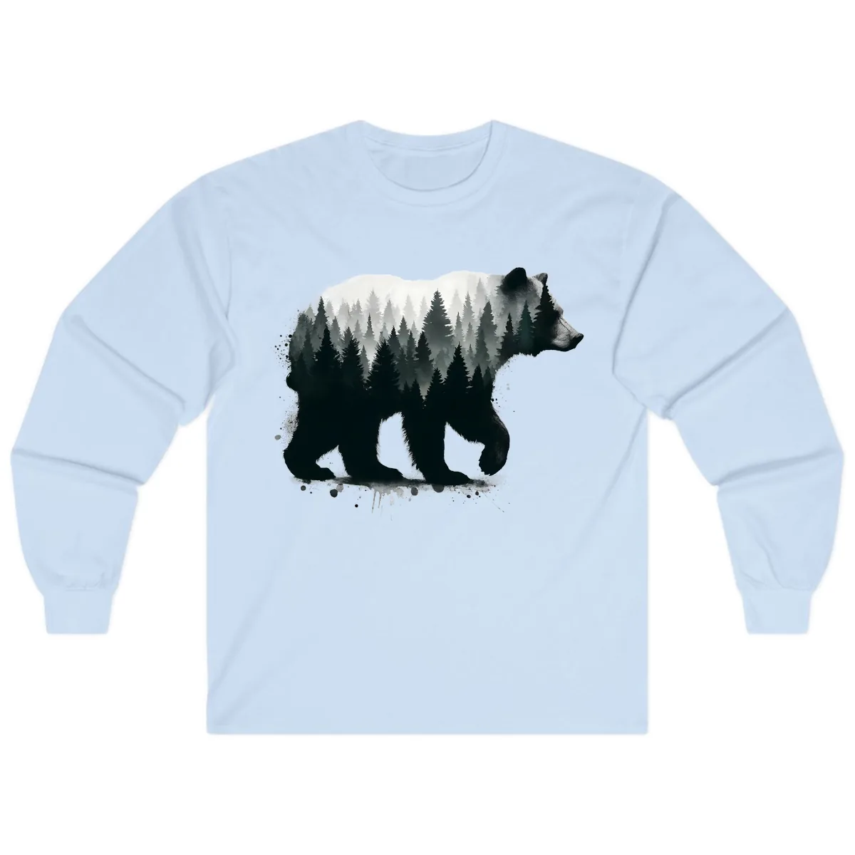 Bear Forest Double Exposure Long Sleeve in Light Blue