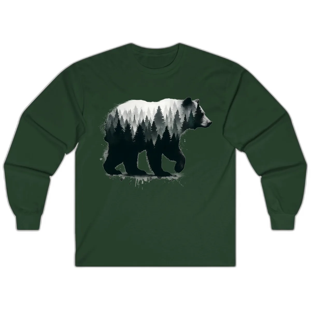 Bear Forest Double Exposure Long Sleeve in Forest Green