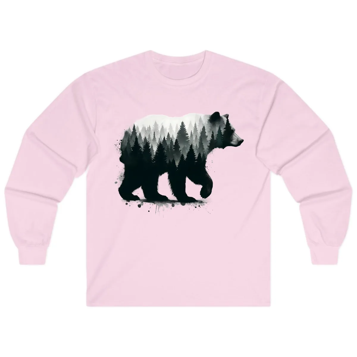 Bear Forest Double Exposure Long Sleeve in Light Pink