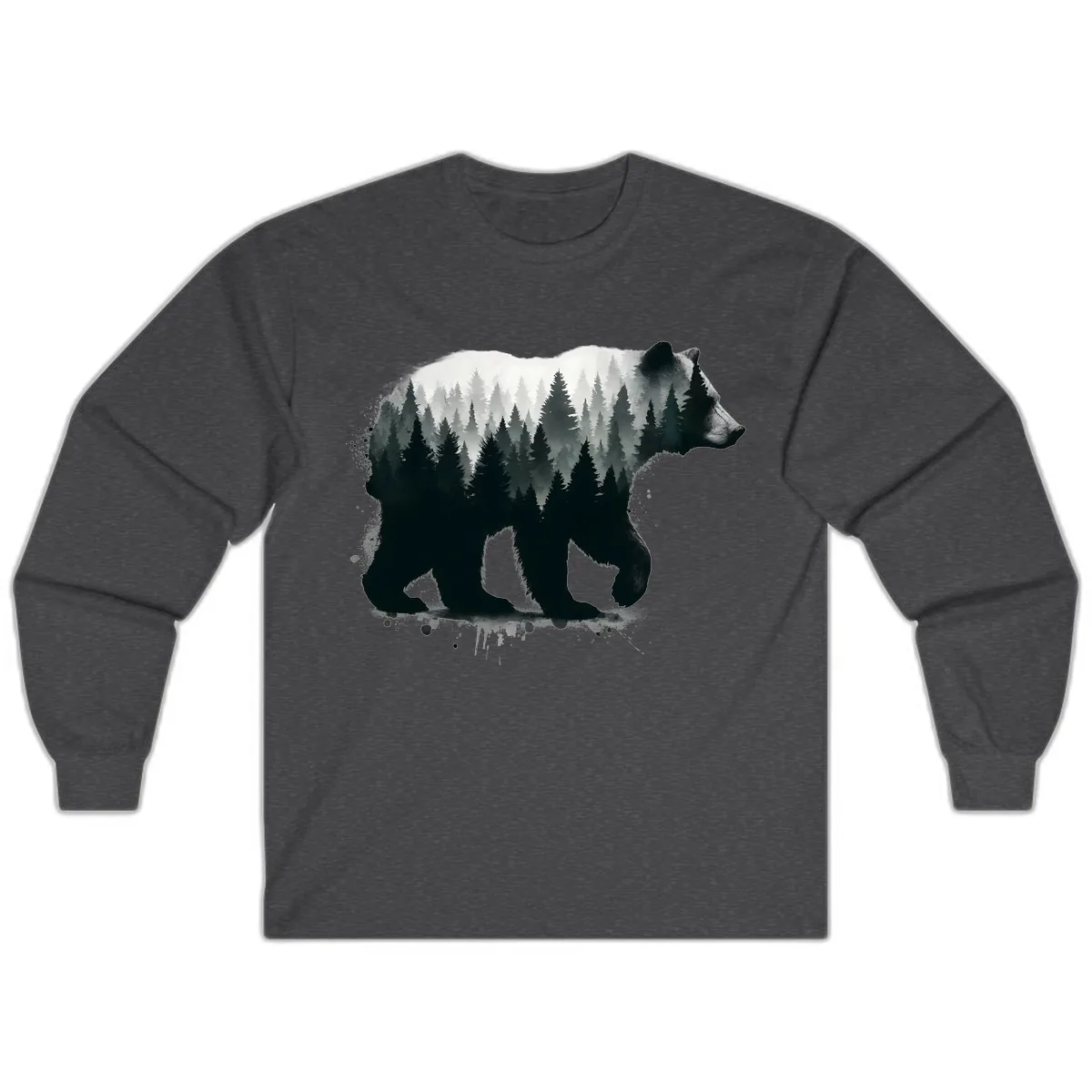 Bear Forest Double Exposure Long Sleeve in Dark Heather