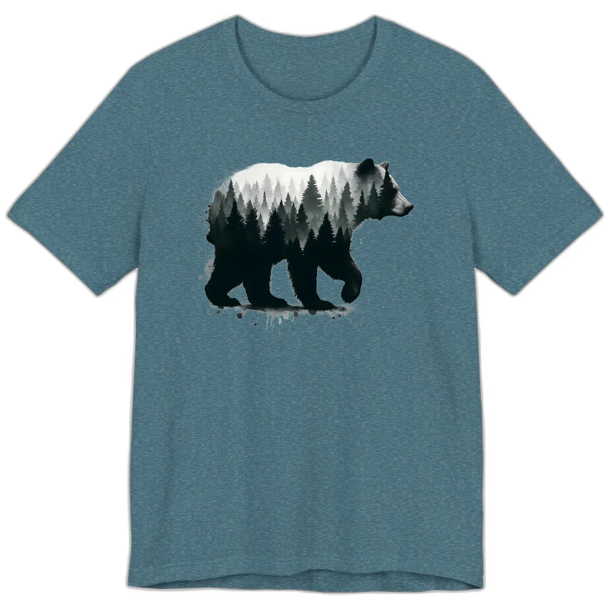 Bear Forest Double Exposure Premium T-Shirt in Heather Deep Teal
