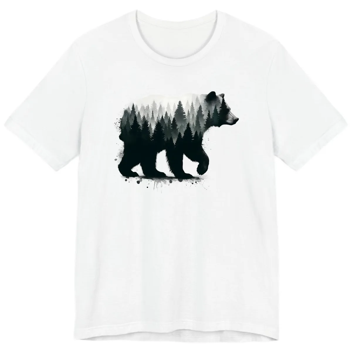 Bear Forest Double Exposure Premium T-Shirt in White