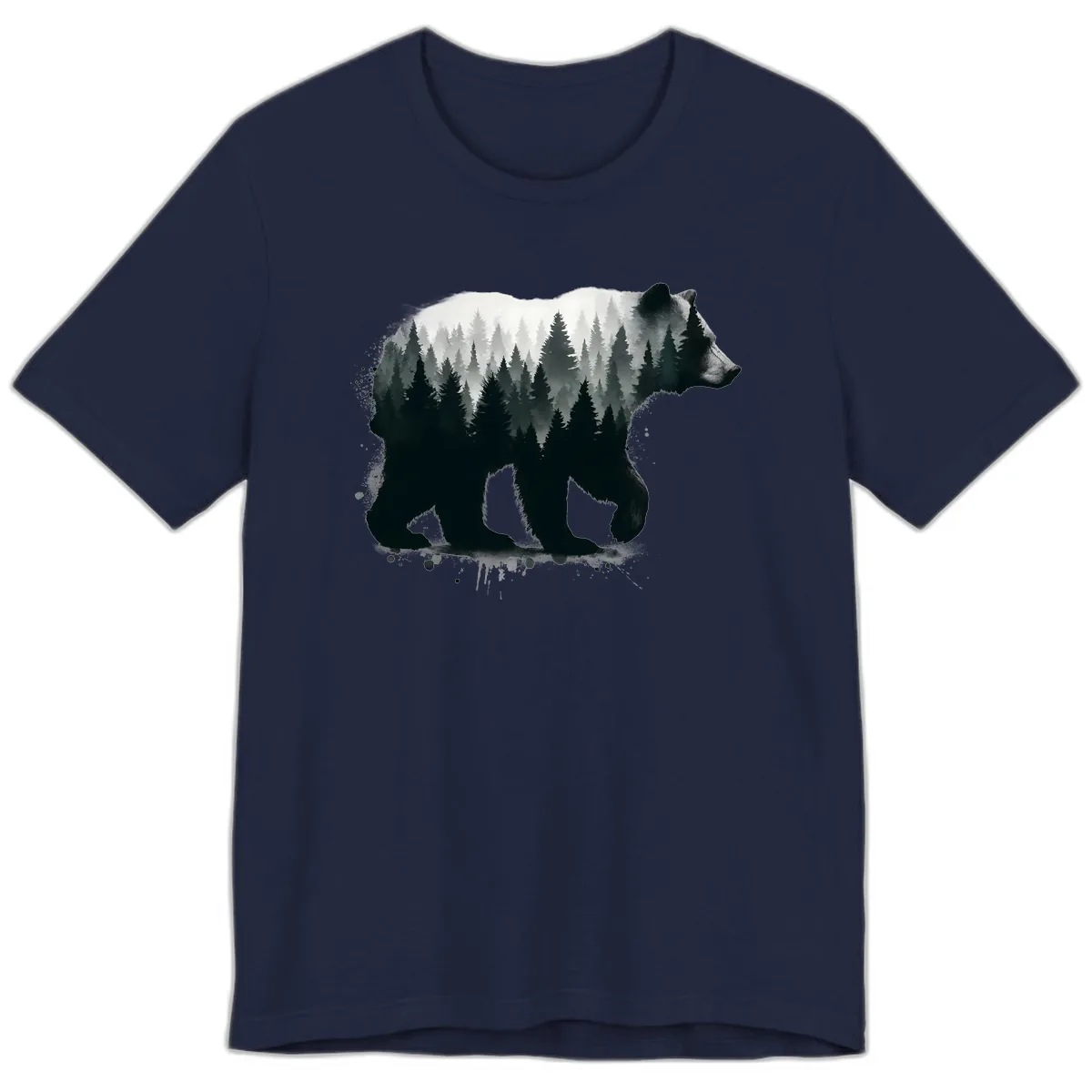 Bear Forest Double Exposure Premium T-Shirt in Navy