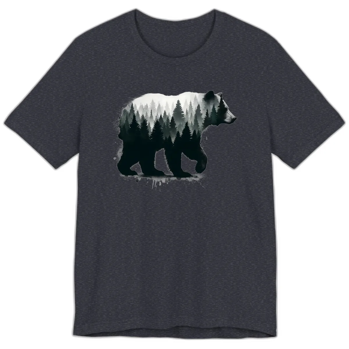 Bear Forest Double Exposure Premium T-Shirt in Heather Navy