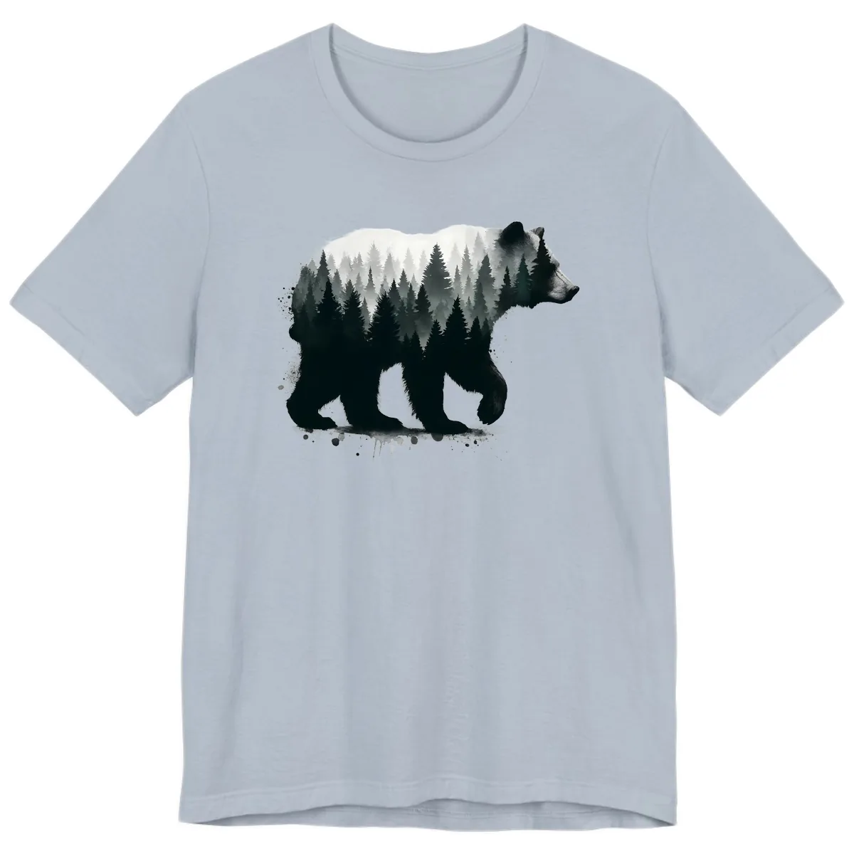 Bear Forest Double Exposure Premium T-Shirt in Light Blue