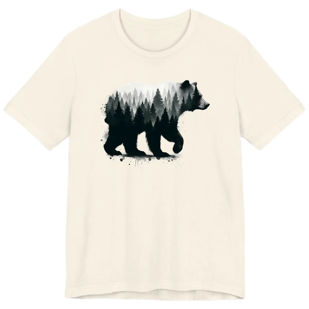 Bear Forest Double Exposure Premium T-Shirt in Natural