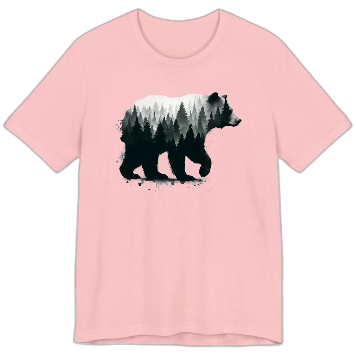Bear Forest Double Exposure Premium T-Shirt in Pink