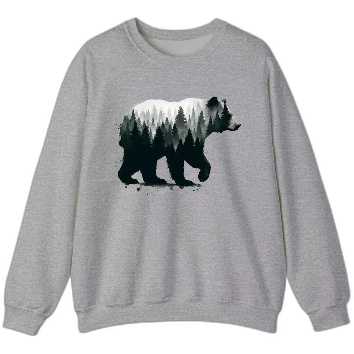Bear Forest Double Exposure Sweatshirt in Sport Grey