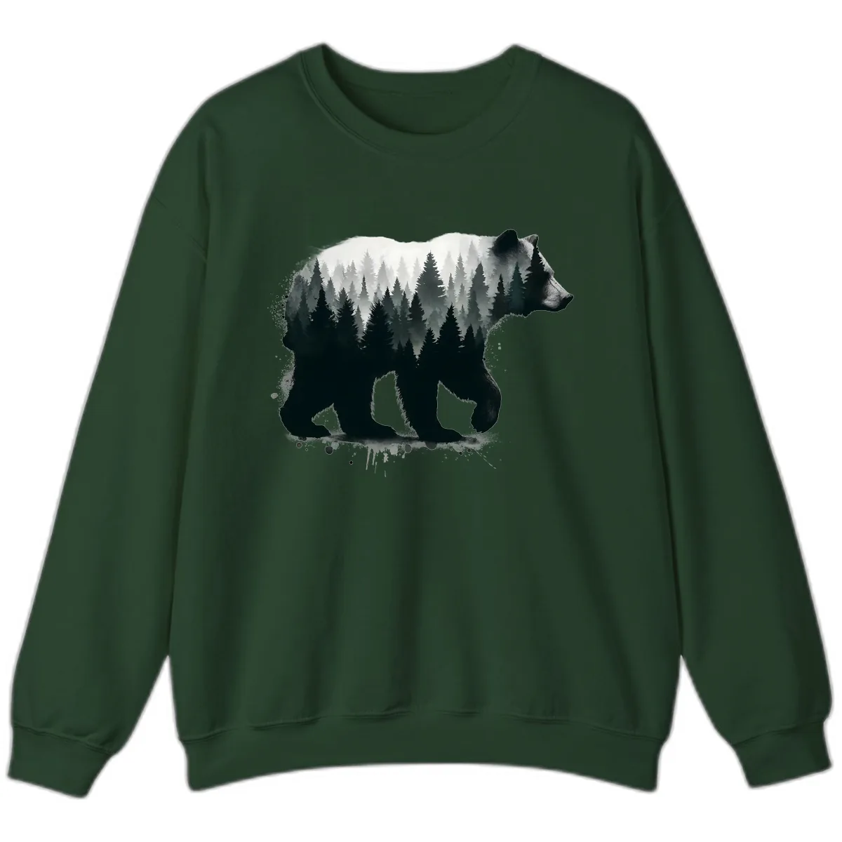 Bear Forest Double Exposure Sweatshirt in Forest Green