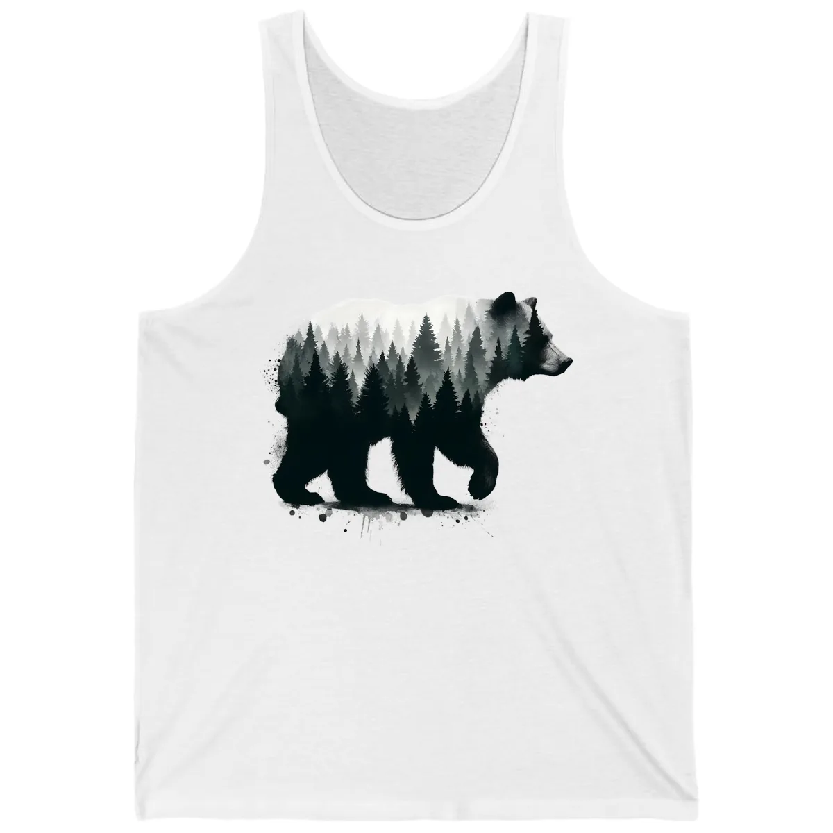 Bear Forest Double Exposure Tank in White