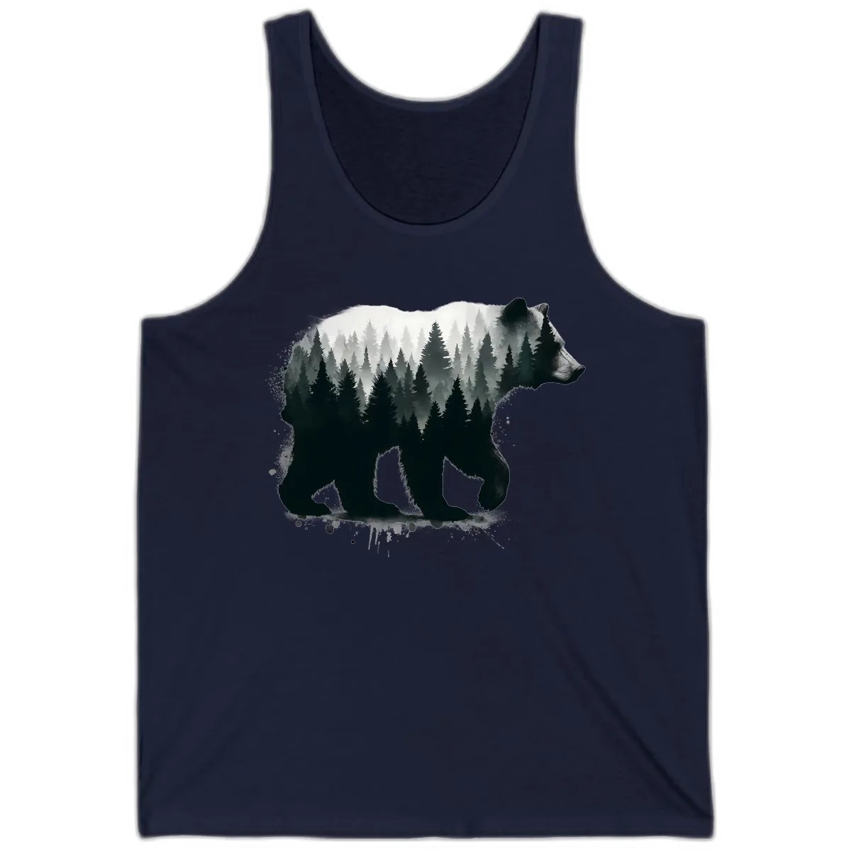 Bear Forest Double Exposure Tank in Navy