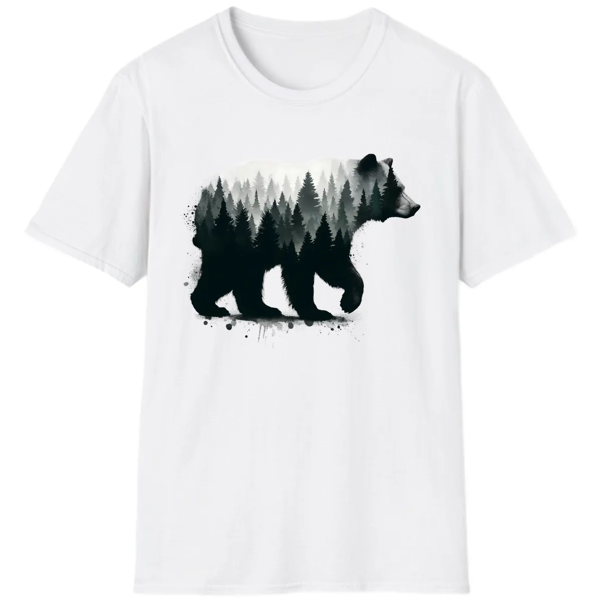 Bear Forest Double Exposure T-Shirt in White
