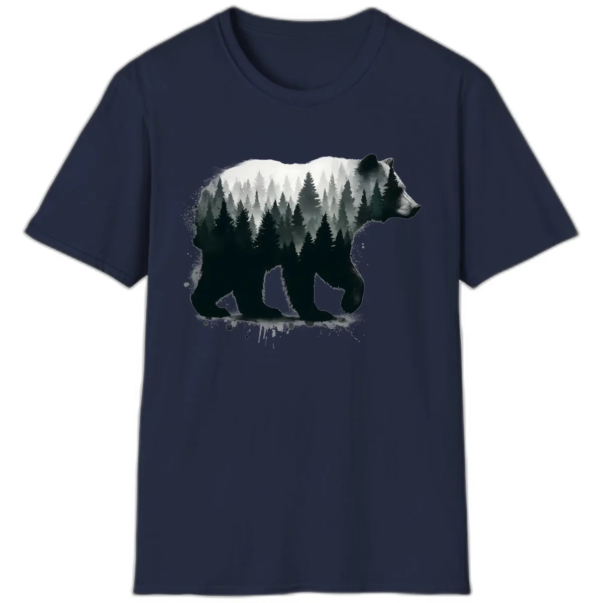 Bear Forest Double Exposure T-Shirt in Navy