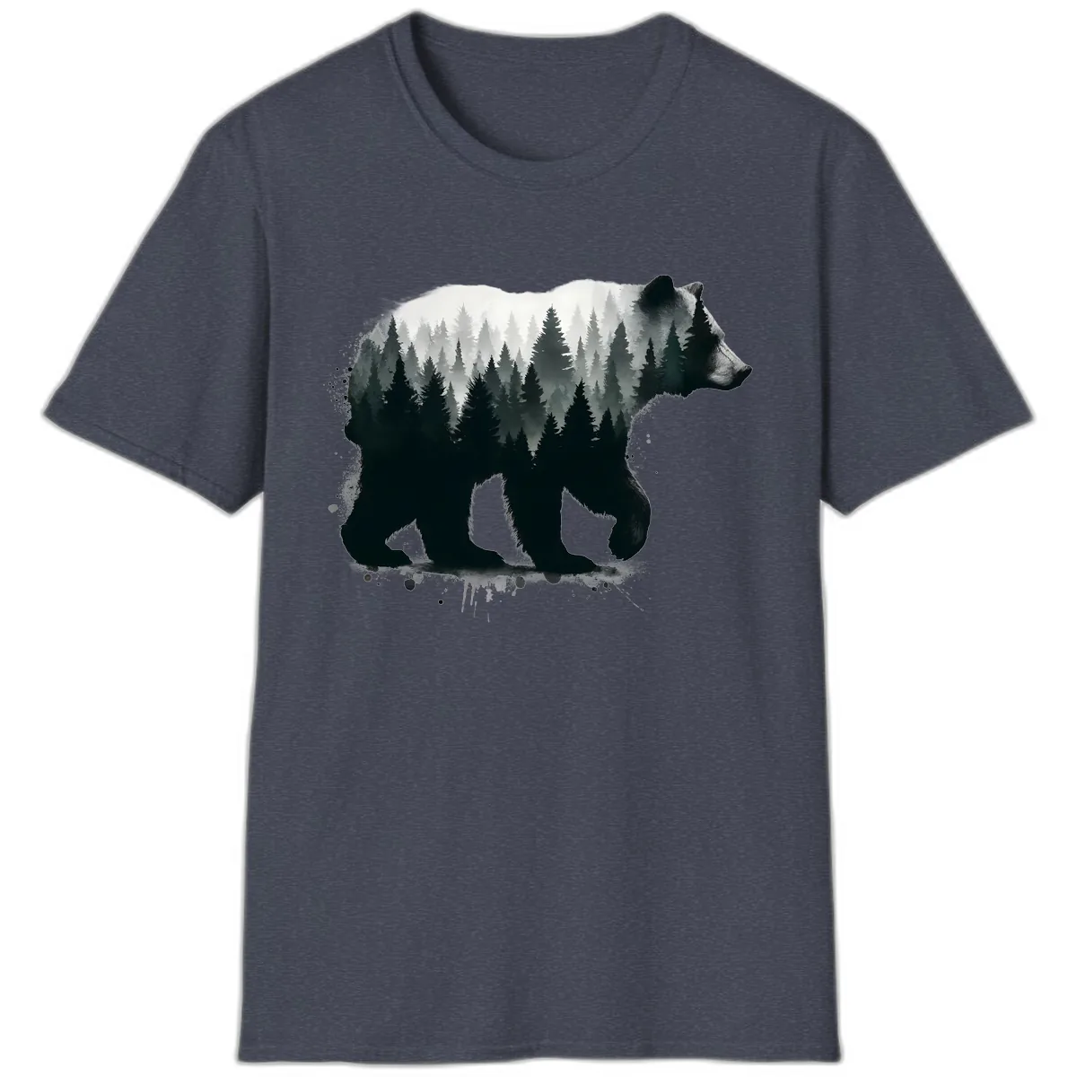 Bear Forest Double Exposure T-Shirt in Heather Navy