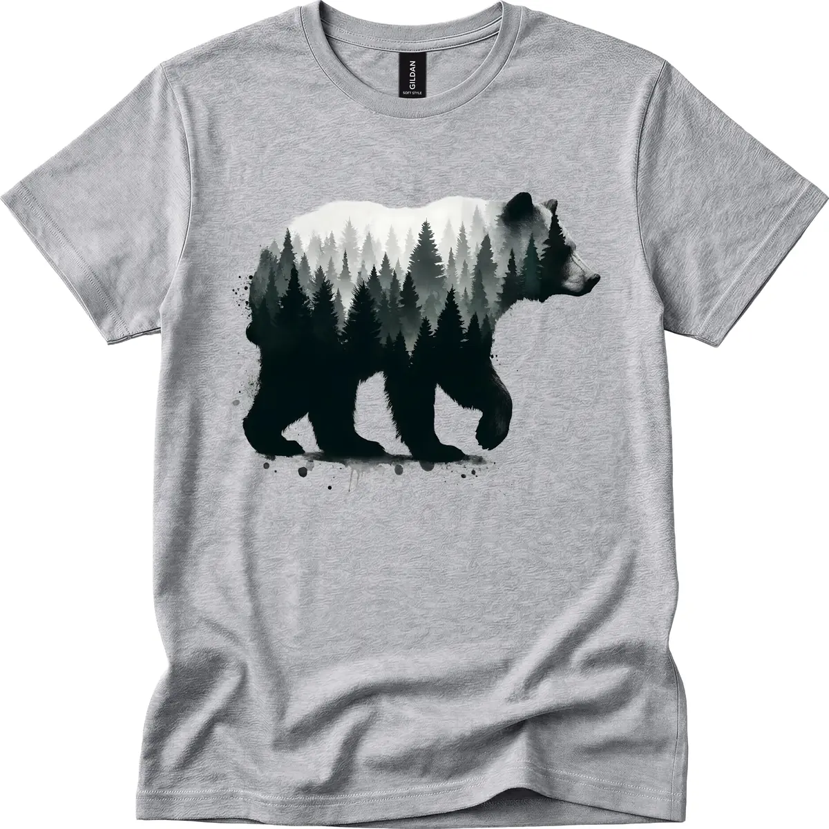 Bear Forest Double Exposure T-Shirt in Sport Grey