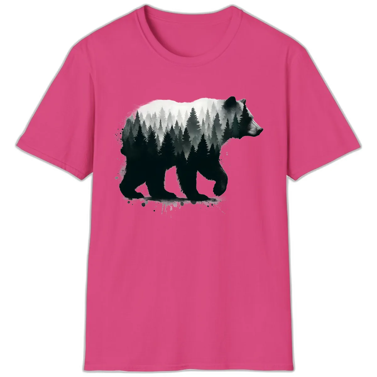 Bear Forest Double Exposure T-Shirt in Heliconia