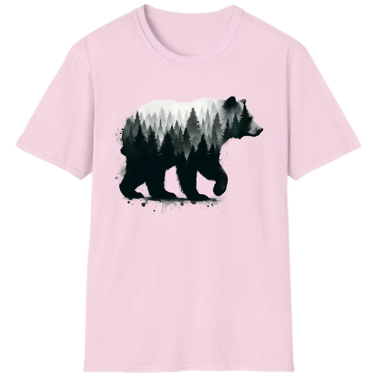 Bear Forest Double Exposure T-Shirt in Light Pink