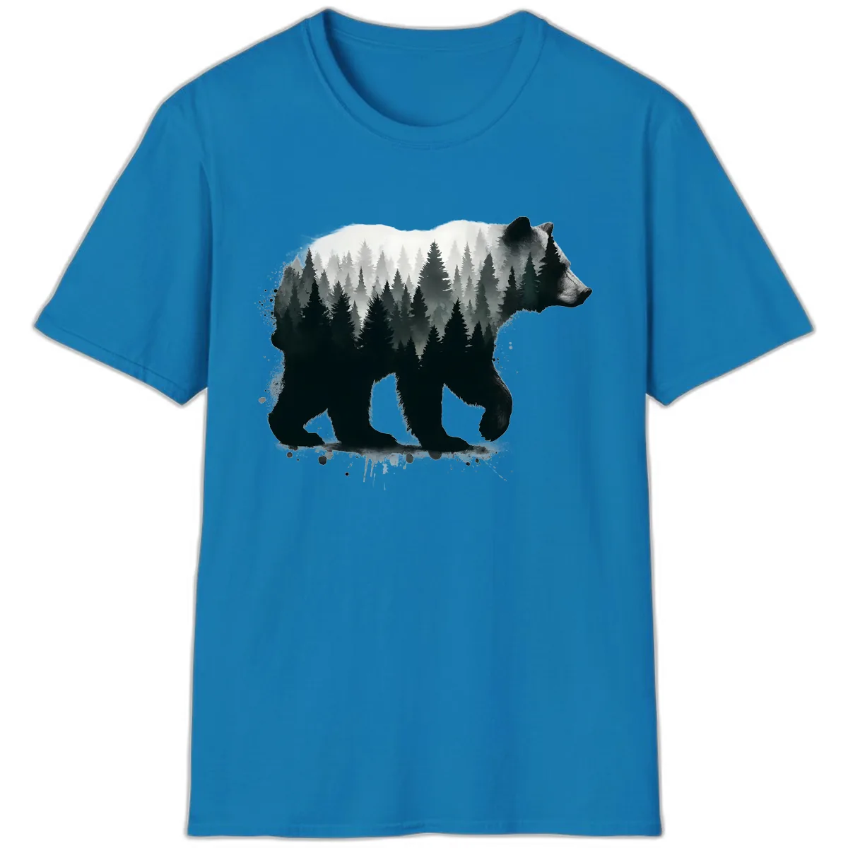 Bear Forest Double Exposure T-Shirt in Sapphire
