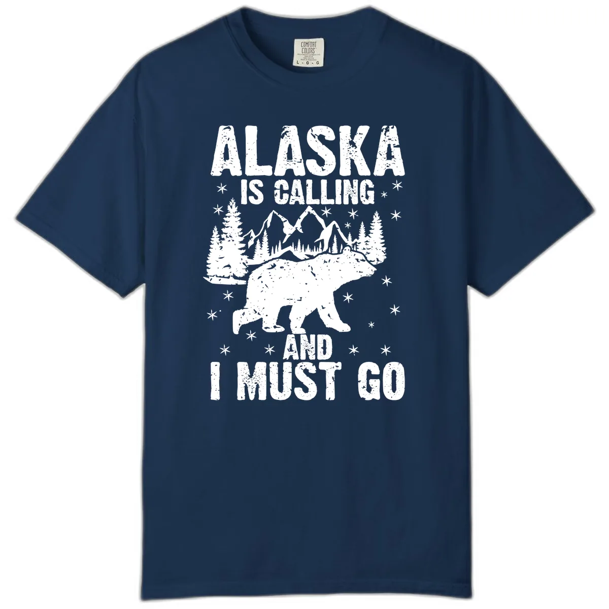 Alaska Is Calling And I Must Go Comfort Color in Navy