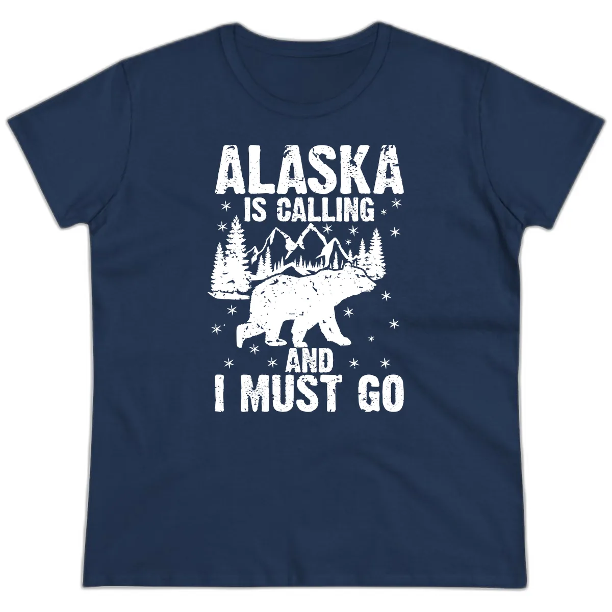 Alaska Is Calling And I Must Go Ladies Tee in Navy