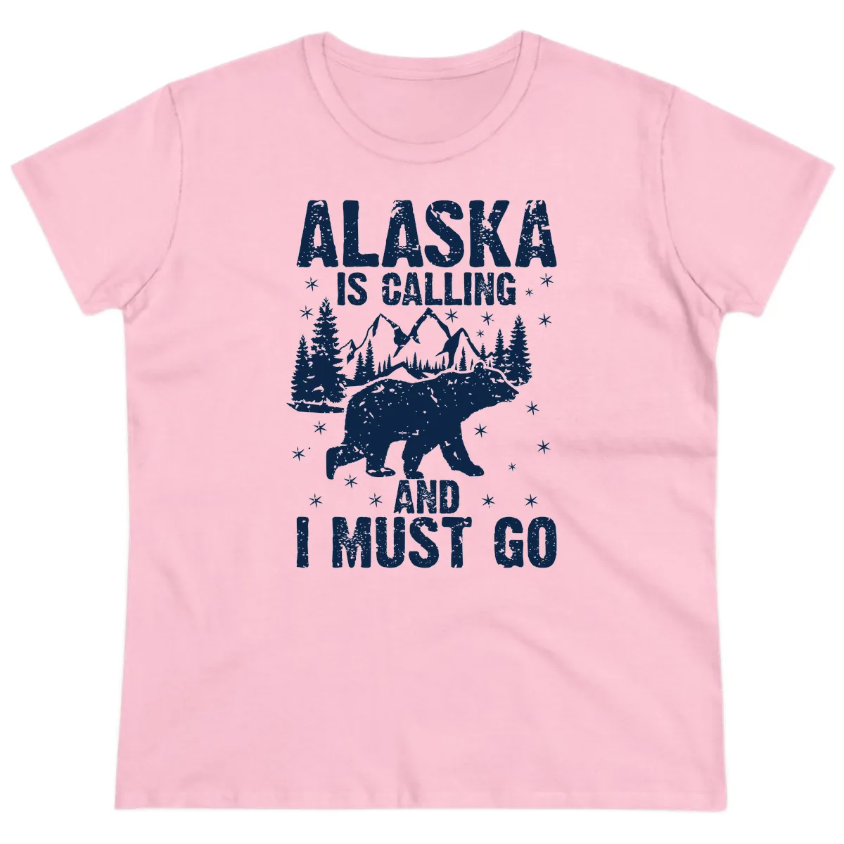 Alaska Is Calling And I Must Go Ladies Tee in Light Pink