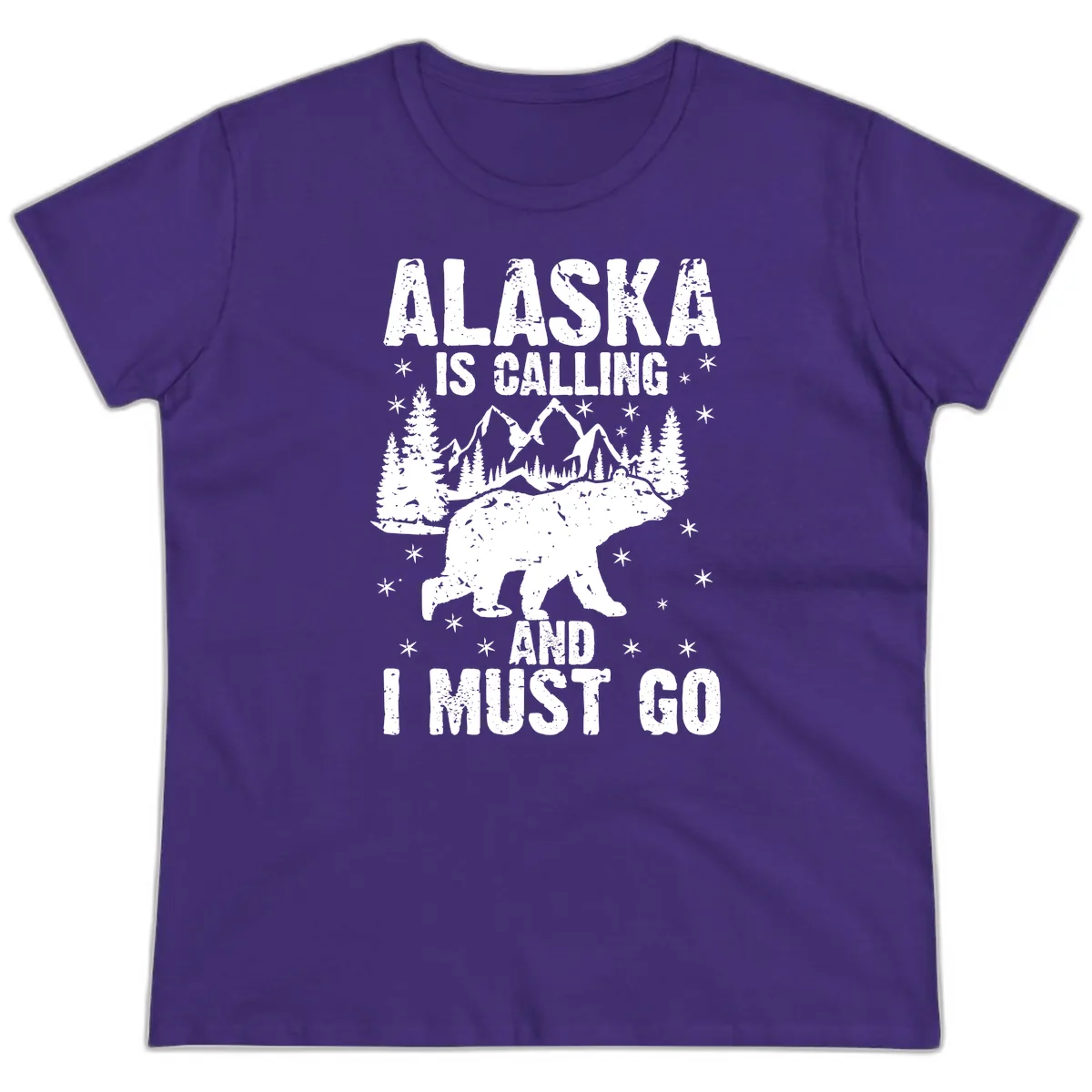 Alaska Is Calling And I Must Go Ladies Tee in Purple