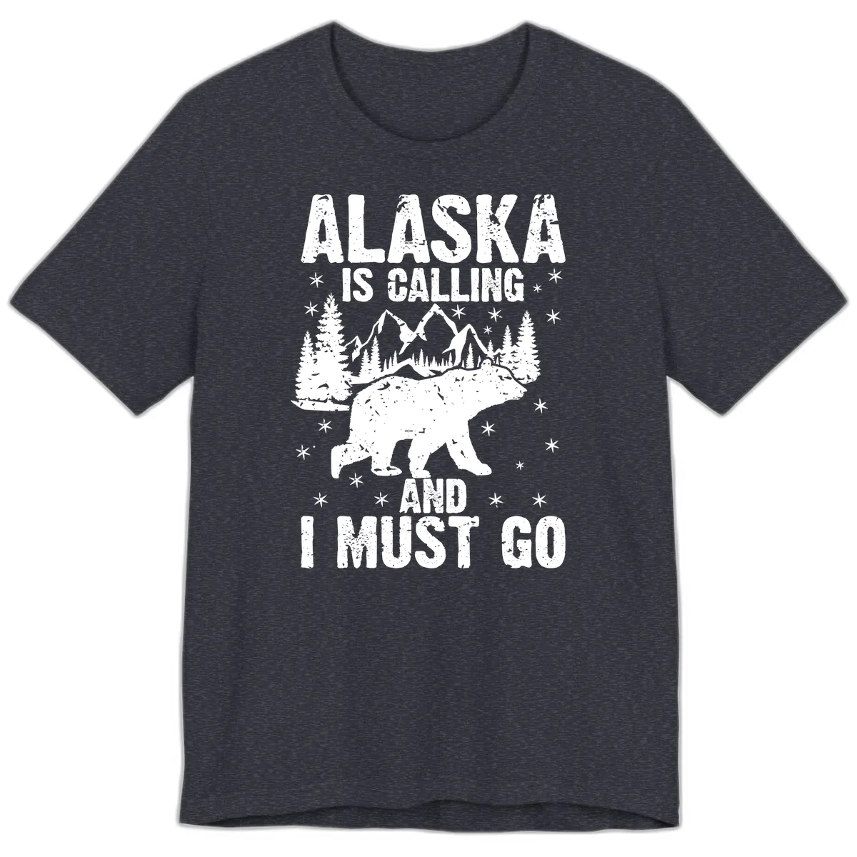 Alaska Is Calling And I Must Go Premium T-Shirt in Heather Navy