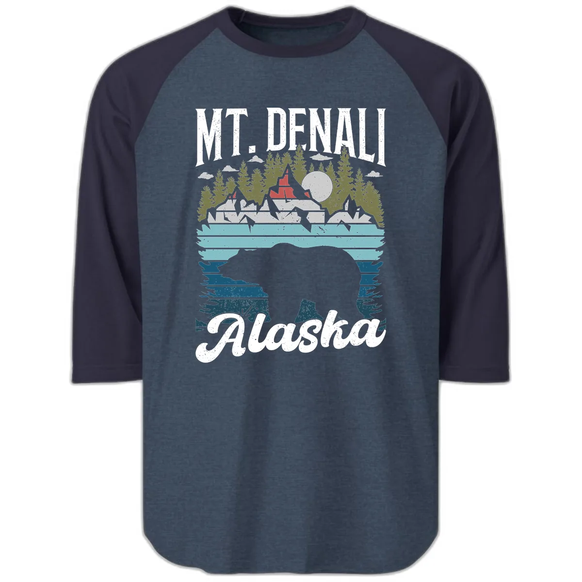 Bear Cave Winter Wonderland Raglan 3/4 in Heather Denim Navy