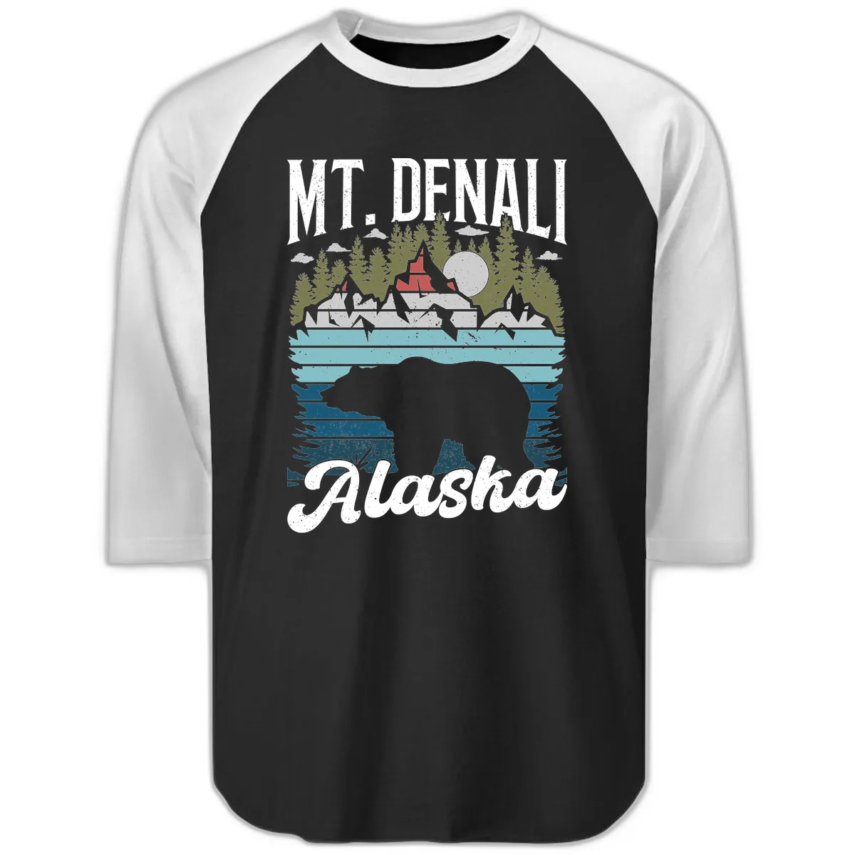 Bear Cave Winter Wonderland Raglan 3/4 in Black White